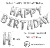 PartyCorp Silver Happy Birthday Alphabet/Letter Foil Balloon Banner Decoration for All Ages, Birthday Party Supplies